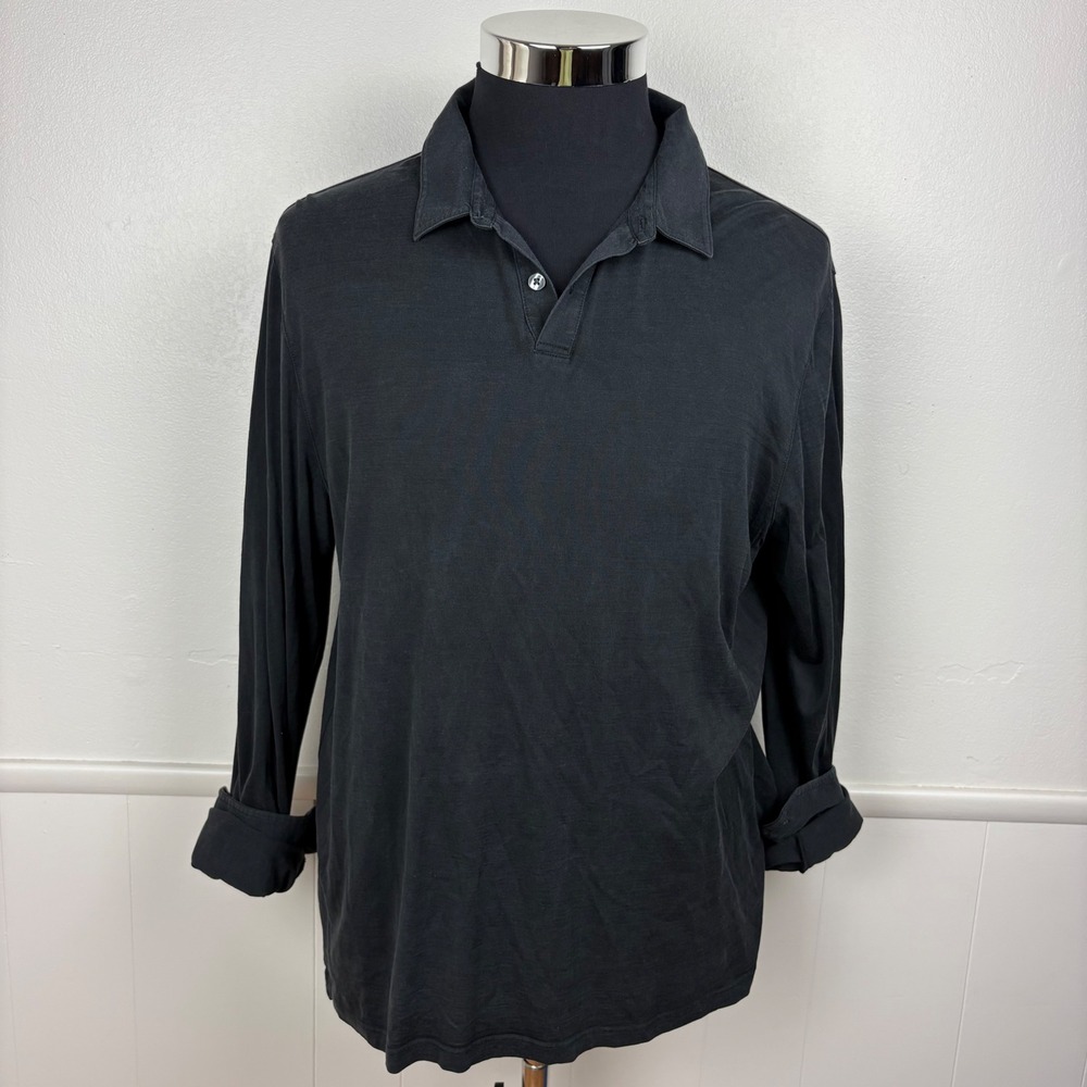 Patrick Assaraf Mens Polo Silk Cotton Blend Size XL Black Long Sleeve‎ Soft Luxe